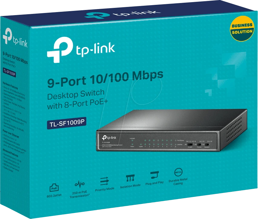 Šakotuvas TP-LINK | Jungiklis | TL-SF1009P | Nevaldomas | Darbalaukis | 10/100 Mbps (RJ-45) jungtys kiekis 9 | PoE+ jungtys kiekis 8 | Maitinimo tipas Išorinis