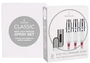 „Travalo Classic HD“ dovanų rinkinys Sidabrinis (daugkartinio pildymo kvepalų purkštuvas 3 x 5 ml dėžutėje)