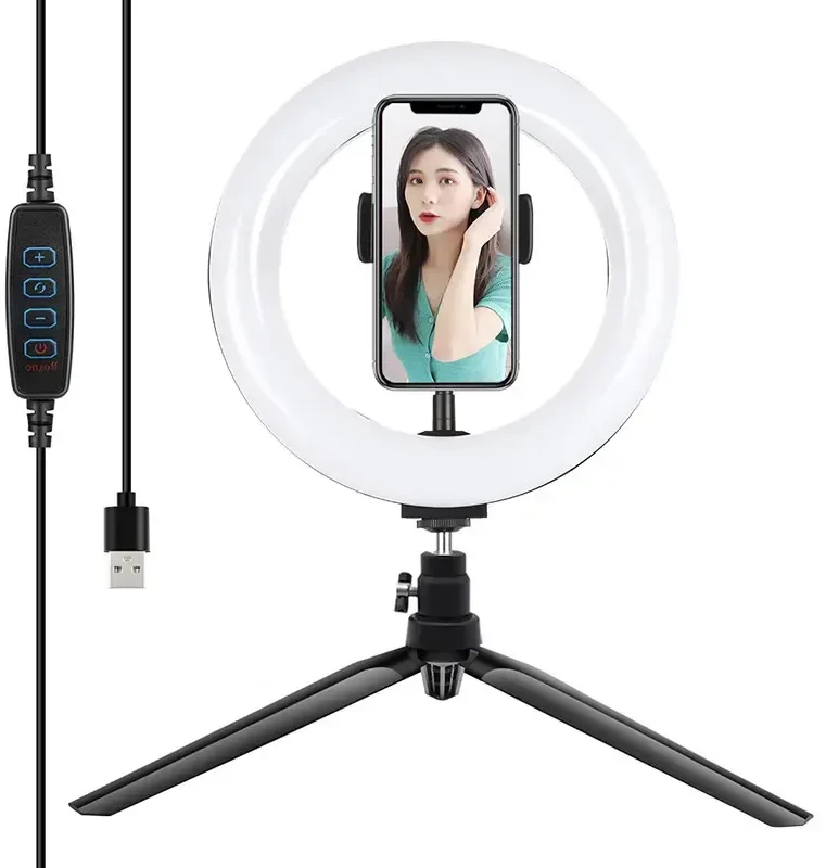 Dėlionė Puluz 1.1 m trikojo laikiklis + 10 colių 26 cm RGBW LED žiedo Vlogging Video Light Live PKT3044