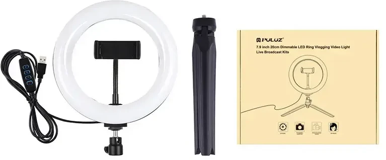 Dėlionė Puluz 1.1 m trikojo laikiklis + 10 colių 26 cm RGBW LED žiedo Vlogging Video Light Live PKT3044