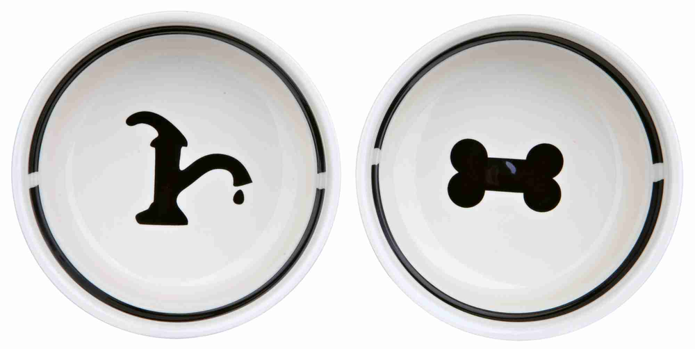 TRIXIE Dubenėlių kompl., keramika-metal., 2x0.25 l, ø 13 cm-27x7x14 cm, baltas-juodas