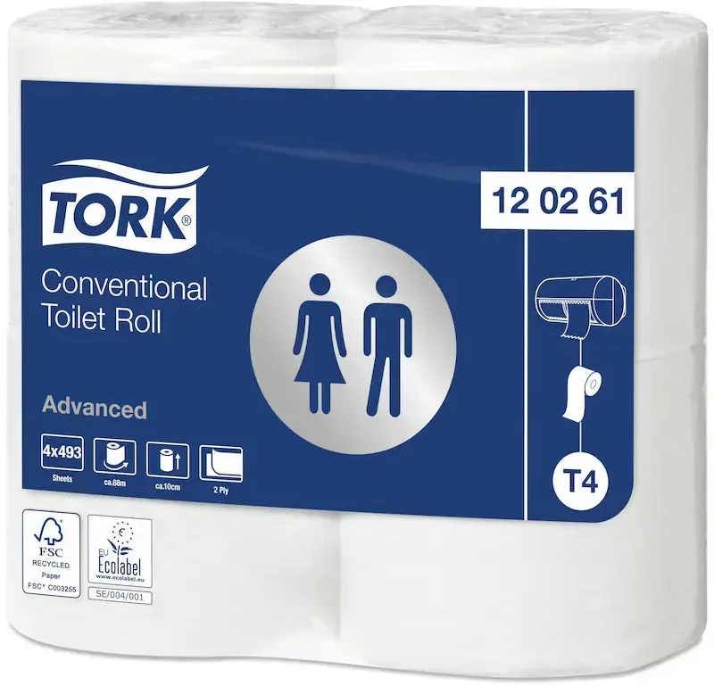 Tualetinis popierius Tork Advanced Extra Long T4, 120261, 2 sluoksniai, 69,4m, 496 lapeliai, baltos spalvos, 4vnt