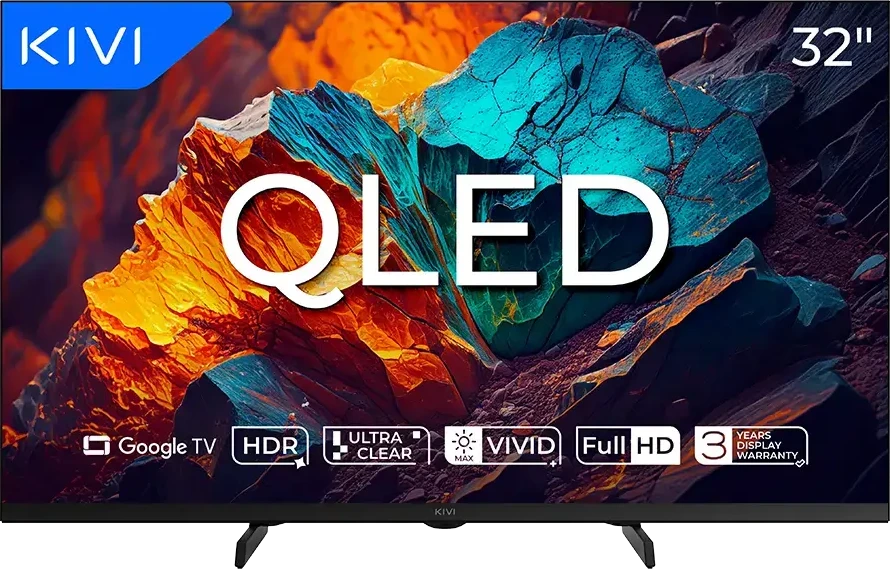 KIVI 32F720QB televizorius, 32 colių QLED FHD, „Google TV“, „Dolby Audio“, „Max Vivid“