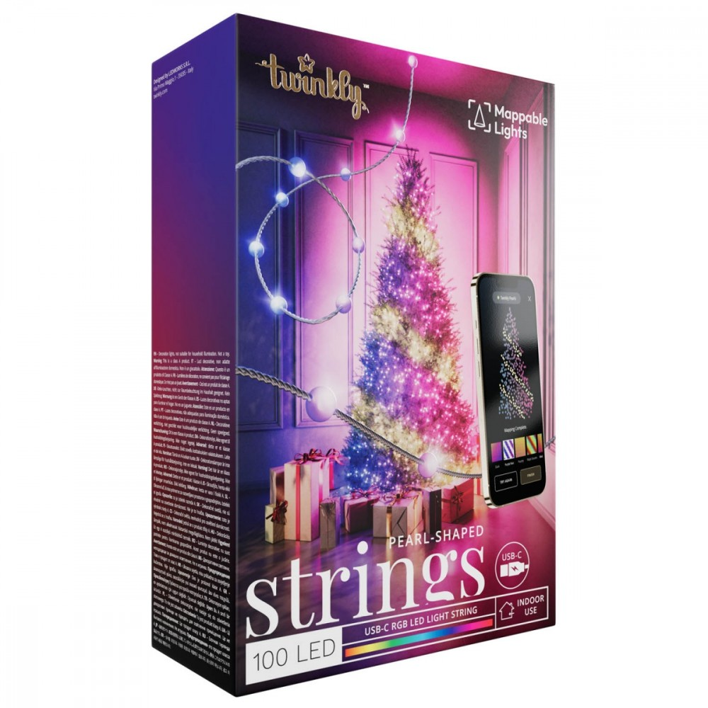 Lubinis šviestuvas „Twinkly Candies“ 100 perlų formos RGB šviesos diodų, skaidrus laidas, USB-C