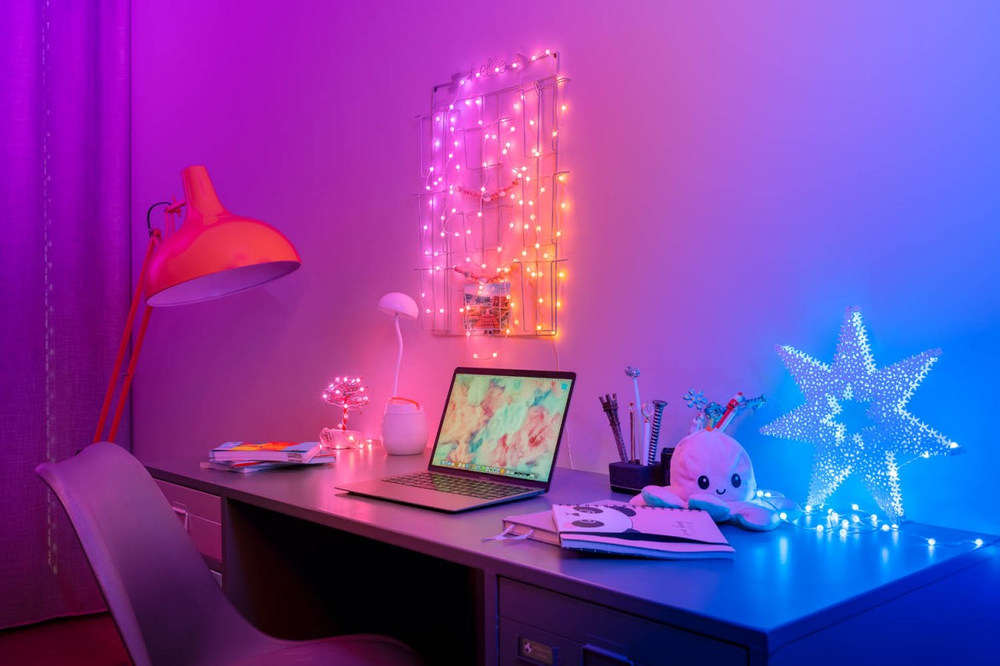 Lubinis šviestuvas „Twinkly Candies“ 100 perlų formos RGB šviesos diodų, skaidrus laidas, USB-C