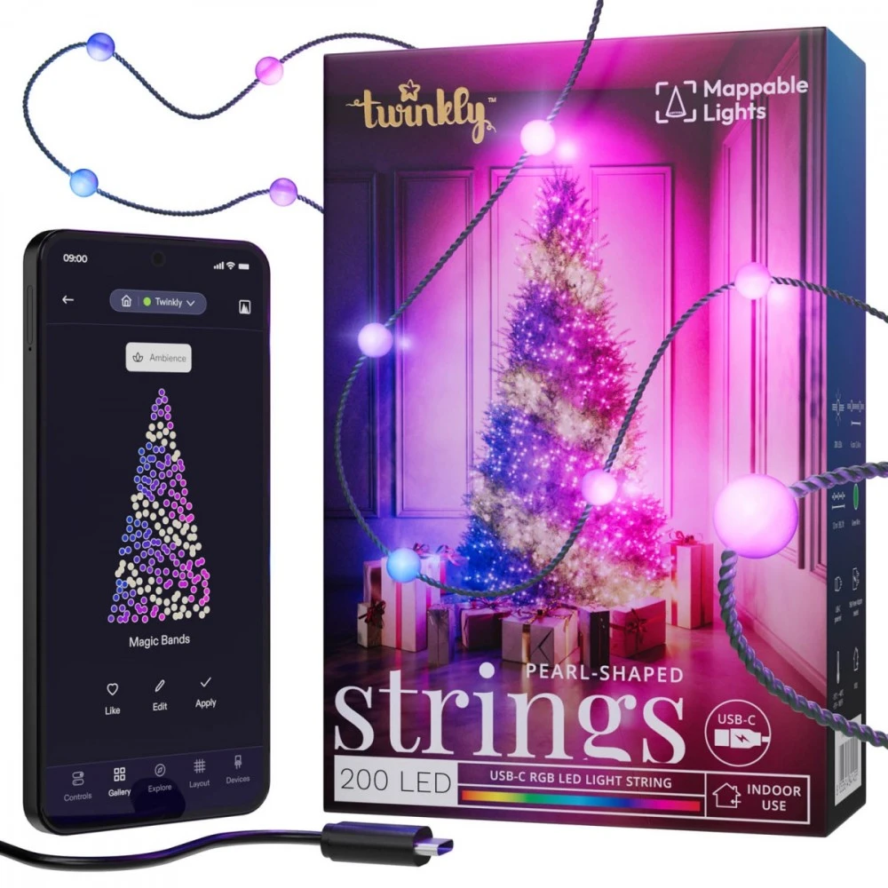 Kalėdinė girlianda Twinkly Candies 200 RGB LED USB- C, žalios spalvos laidas