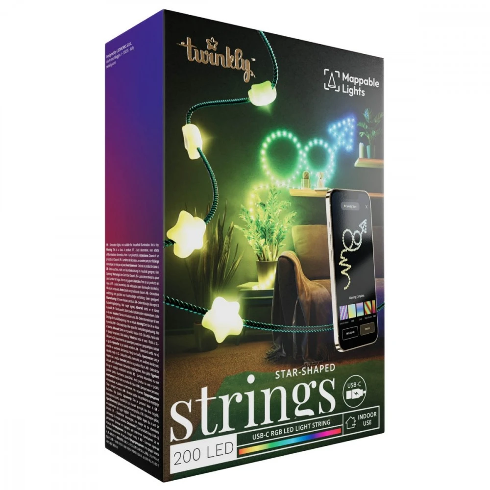 „Twinkly Candies 200“ žvaigždės formos RGB šviesos diodai, „Žalias“ laidas, USB-C|Twinkly