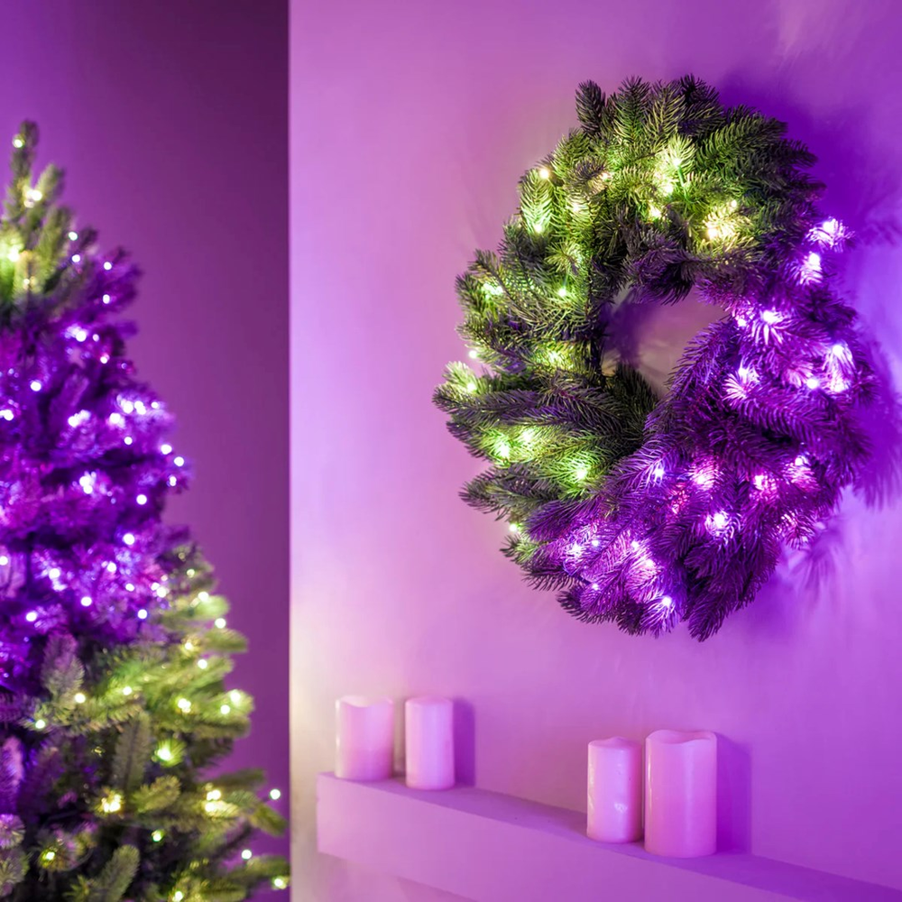 Lubinis šviestuvas Kalėdų Dekoracija - Twinkly Išankstinio Apšvietimo Venecija - 50 RGB LED, Regal 24" Žalias Laidas, Tipas C
