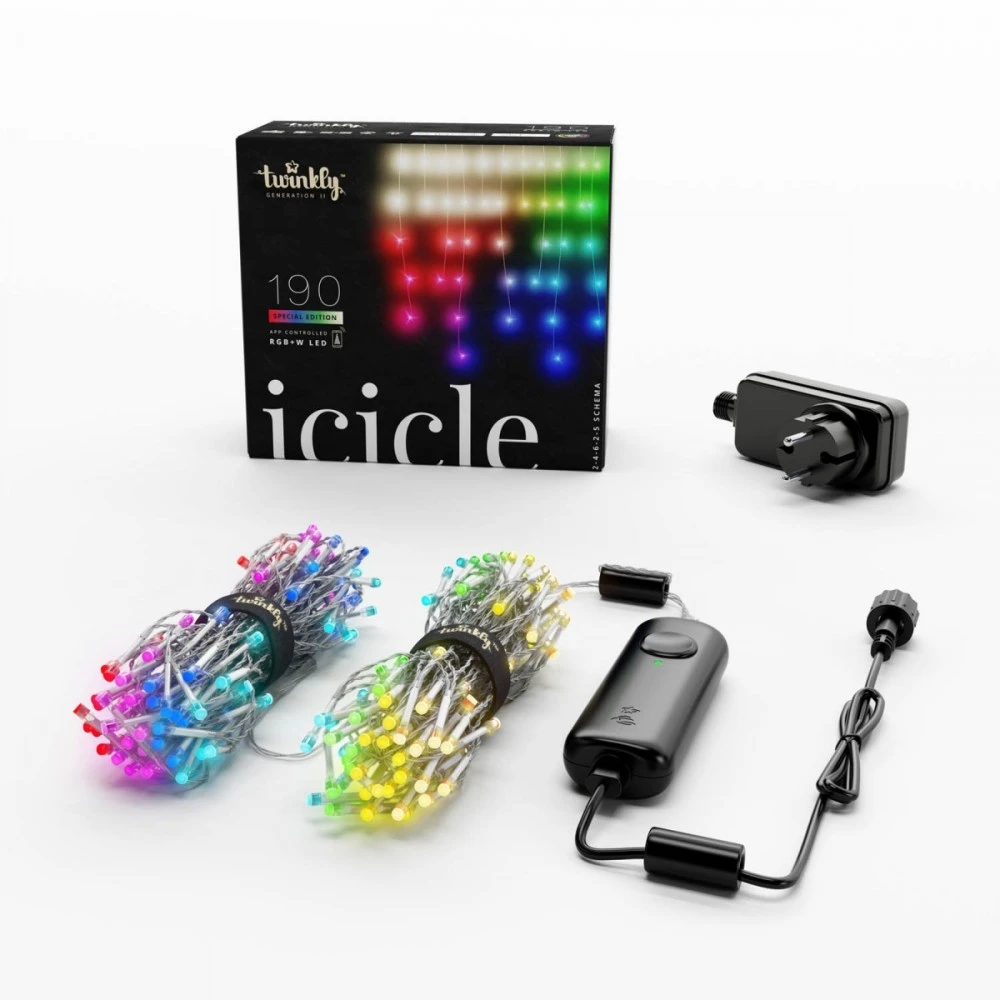 Kalėdinė lempučių girlianda Twinkly Icicle 190 Special LED RGB+W, varvekliai, daugiaspalvė