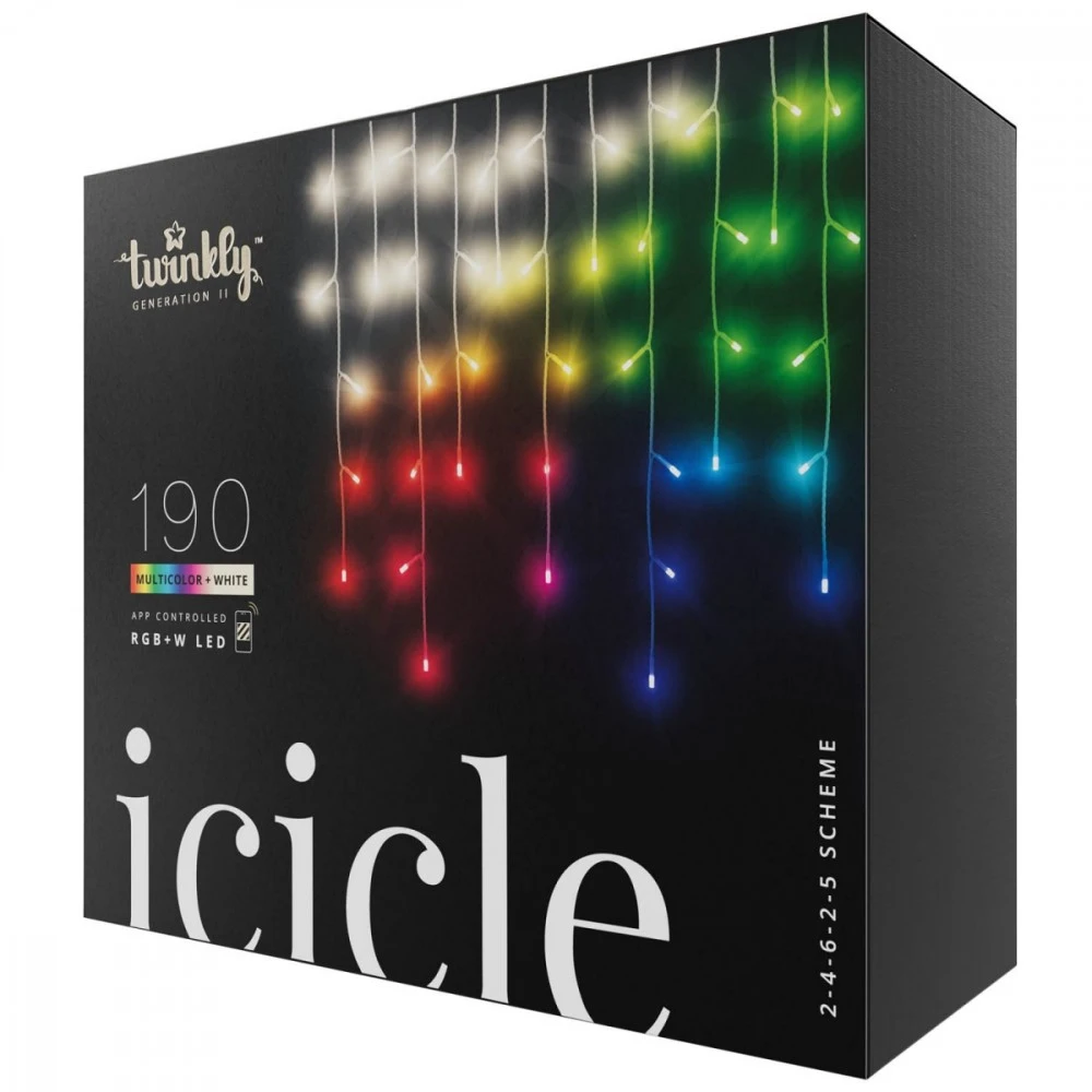 Kalėdinė lempučių girlianda Twinkly Icicle 190 Special LED RGB+W, varvekliai, daugiaspalvė