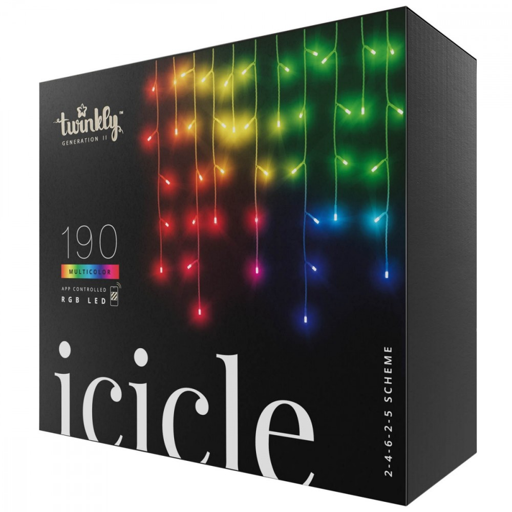 Kalėdinė išmanioji lempučių girlianda Twinkly Icicle 190 LED RGB, varvekliai, daugiaspalvės