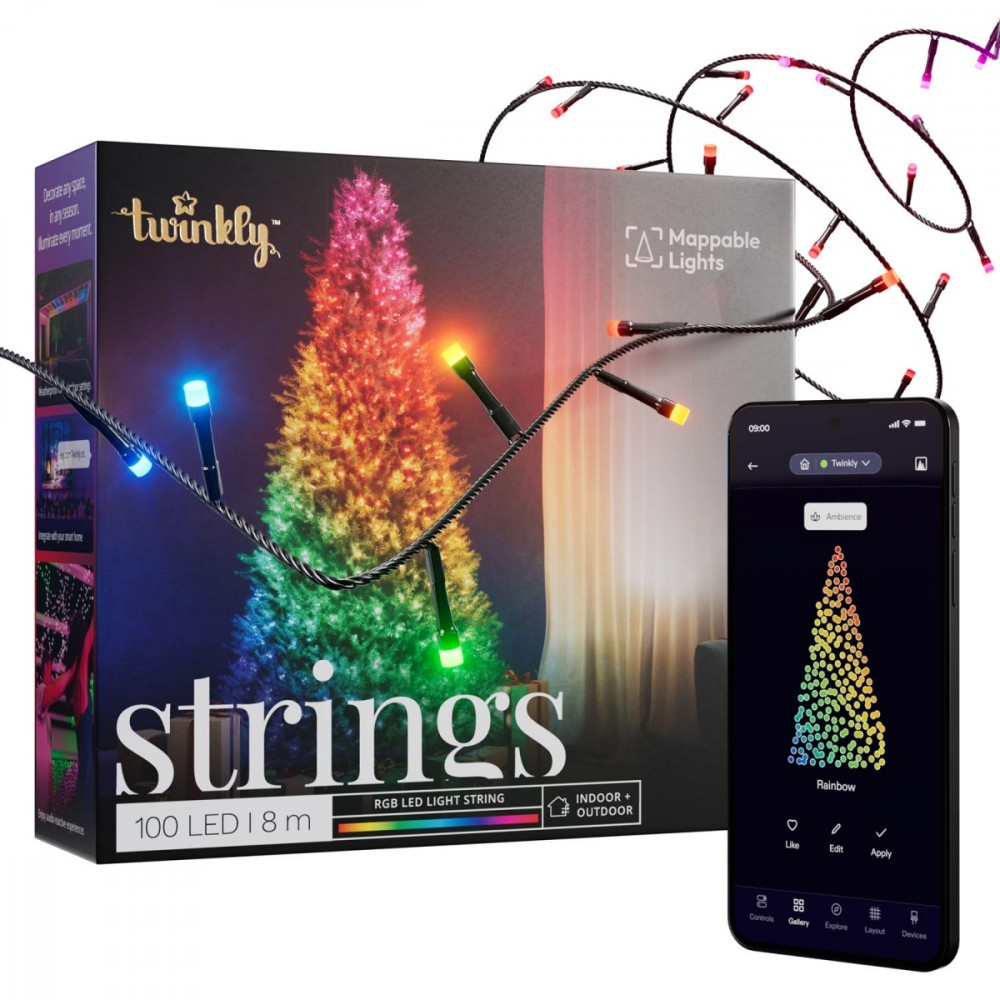 Kalėdinė išmanioji lempučių girlianda Twinkly Strings 100 LED, RGB, daugiaspalvės