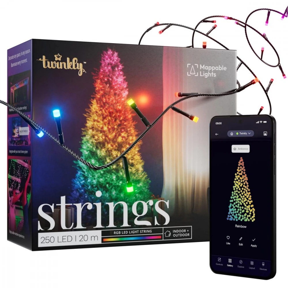 Kalėdinė išmanioji lempučių girlianda Twinkly Strings 250 LED RGB, daugiaspalvės