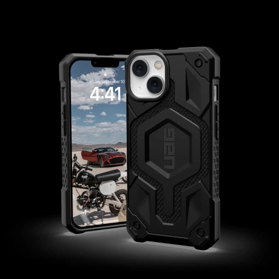 UAG Urban Armor Gear dėklas MONARCH, skirtas IPHONE 14 Plus, juodas, kevlarinis