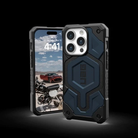Urban Armor Gear UAG Monarch Pro su MagSafe iPhone 15 Pro - dark dėklas telefonui mėlynos spalvos
