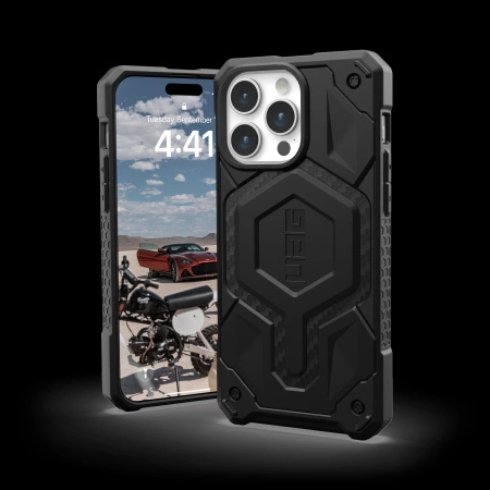 Urban Armor Gear UAG Monarch Pro case su MagSafe Apple iPhone 15 Pro Max - dėklas telefonui juodos spalvos carbon