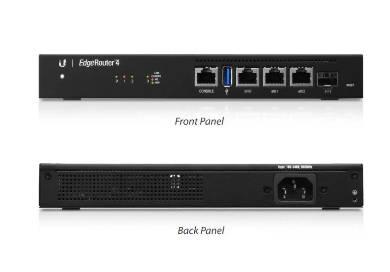 „Ubiquiti EdgeRouter ER-4“ Ethernet (RJ-45) maršrutizatorius, 4 branduolių MIPS64 | EdgeRouter ER-4 | Nėra „Wi-Fi“ | 10/100/1000 Mbit/s | Ethernet LAN (RJ-45) jungtys 4 | Palaikomas tinklelis | MU-MiMO Ne | Nėra mobiliojo plačiajuosčio ryšio | 1x USB 3.0