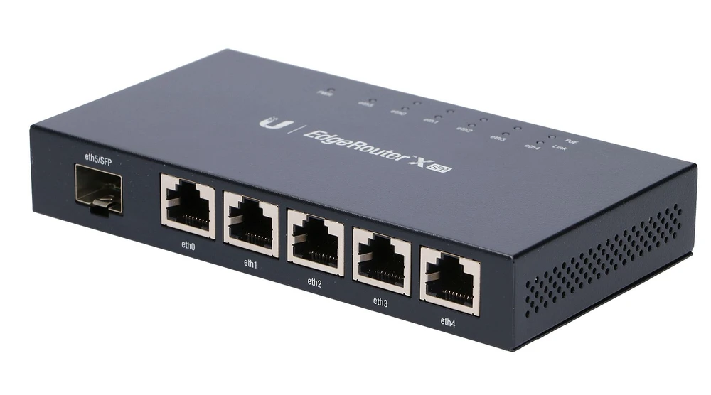 Maršrutizatorius „Ubiquiti EdgeRouter X“, 5 prievadai, SFP, gigabito, pasyvus PoE, Juodas ER-X-SFP / UBI-ER-X-SFP