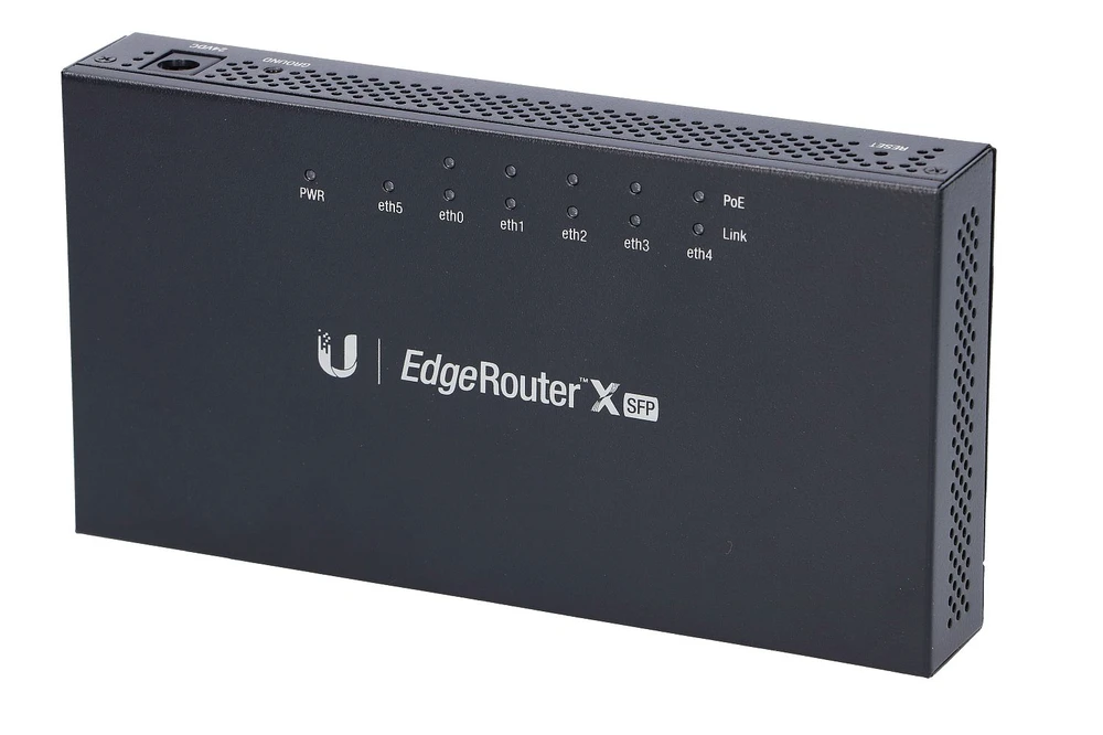Maršrutizatorius „Ubiquiti EdgeRouter X“, 5 prievadai, SFP, gigabito, pasyvus PoE, Juodas ER-X-SFP / UBI-ER-X-SFP