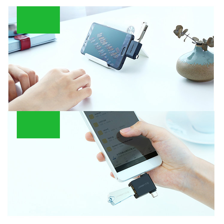 UGREEN 2in1 adapteris OTG USB-A 3.0 – USB-C ir microUSB juodas