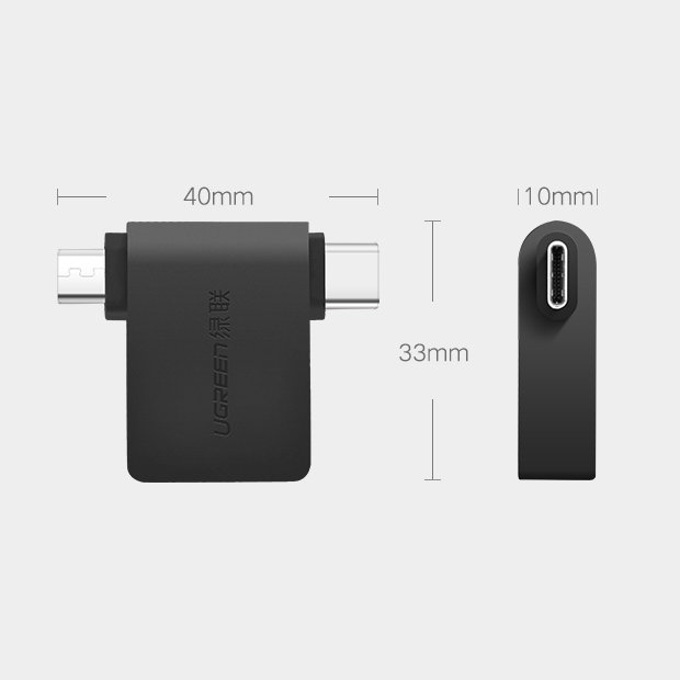 UGREEN 2in1 adapteris OTG USB-A 3.0 – USB-C ir microUSB juodas