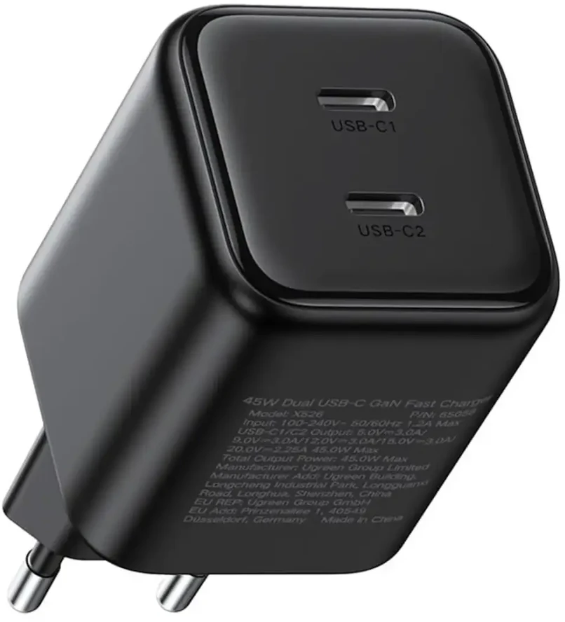 Įkroviklis Ugreen GaN 45W 2xUSB-C - juoda
