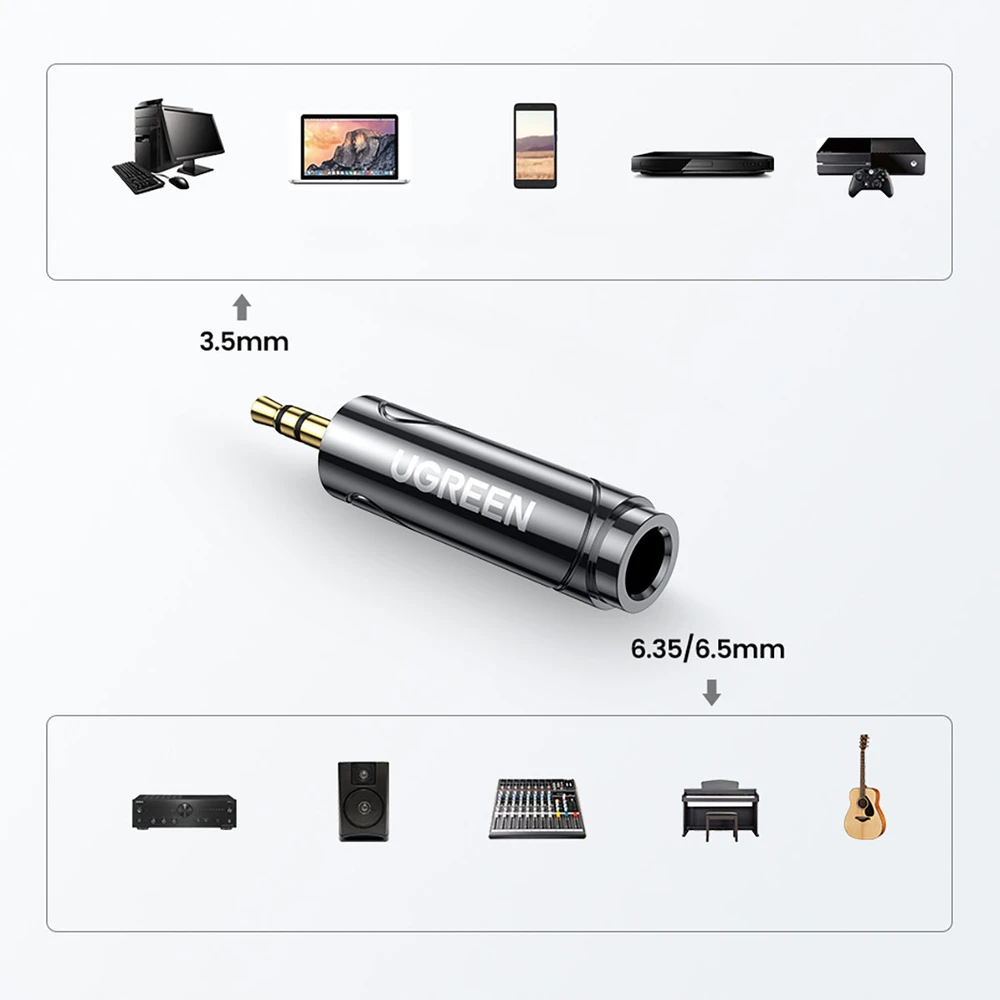 UGREEN adapteris / adapteris 3.5 mm-es lizdas-ről 6.5 / 6.35 mm-es mini jack-re (szürke)