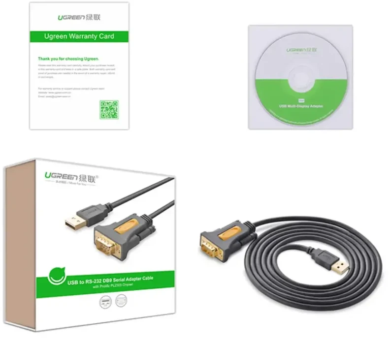 Ugreen adapterio laidas USB-A – DB9 RS-232 1,5 m pilkas (CR104)