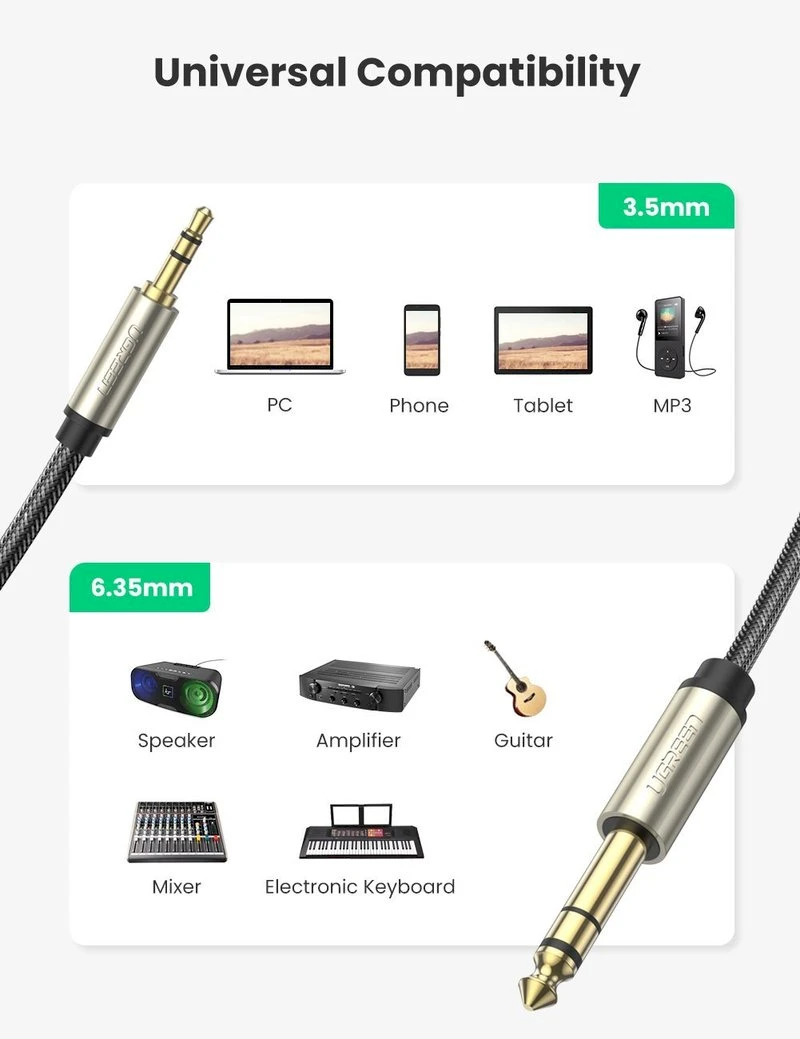 UGREEN AV127 kabelis 3.5mm - 6.35mm TRS 5m