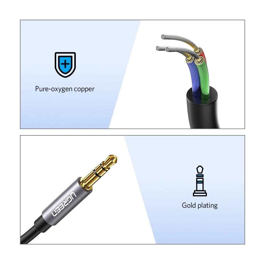 UGREEN AUX kabelio prailginimas mini-jack 3.5mm 1m - Pilkas
