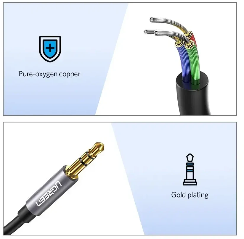 UGREEN AUX kabelio prailginimas mini-jack 3,5 mm, 1 m (pilka)