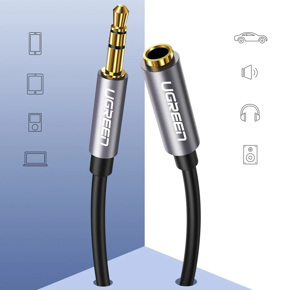 UGREEN AUX kabelio prailginimas mini-jack 3.5mm 1m - Pilkas