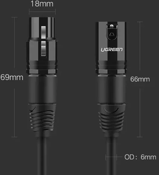 UGREEN AV130 XLR moteriškos jungties į XLR vyriškos jungties kabelis - 2 m (juodas)