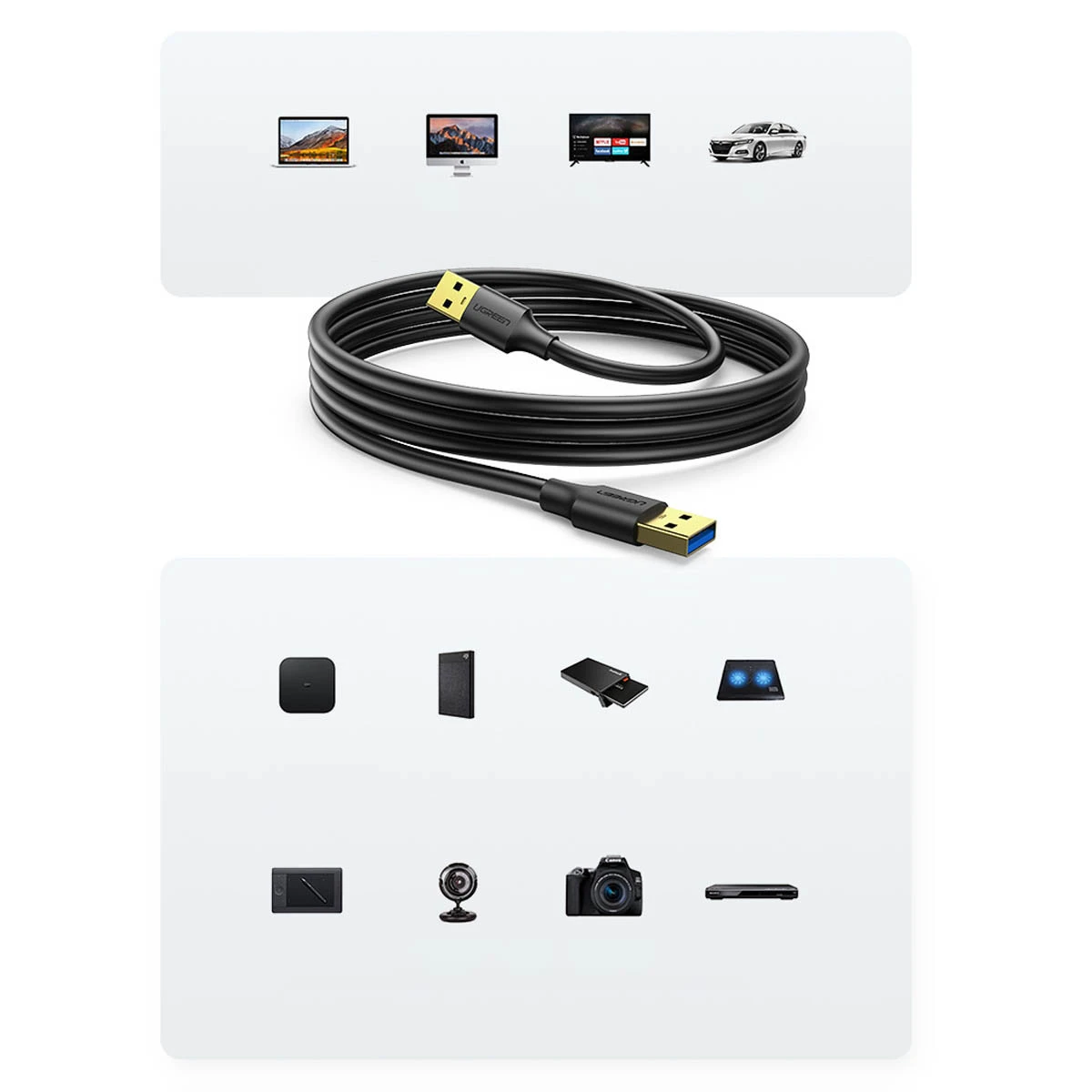 USB 3.0 AA kabelis UGREEN 0.5 m (juodas)