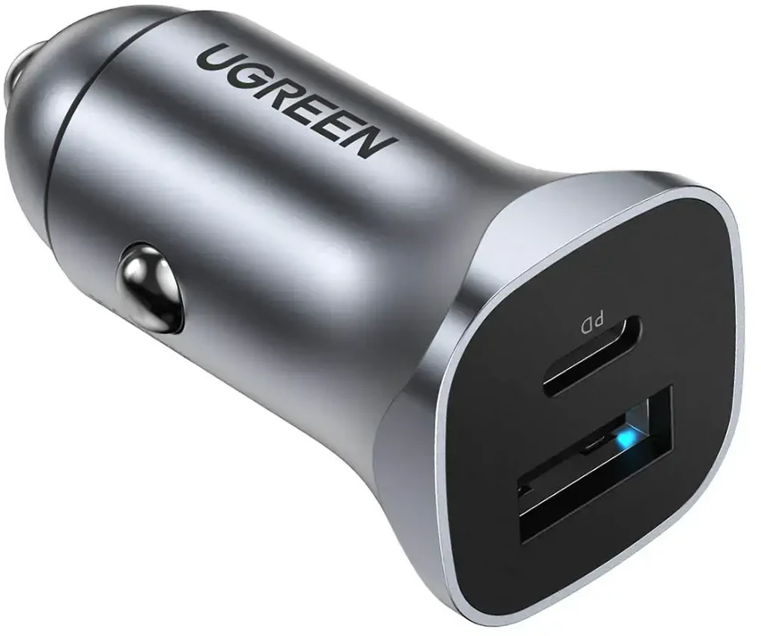 Automobilinis įkroviklis Ugreen CD130 USB-C/USB-A 30W pilkas