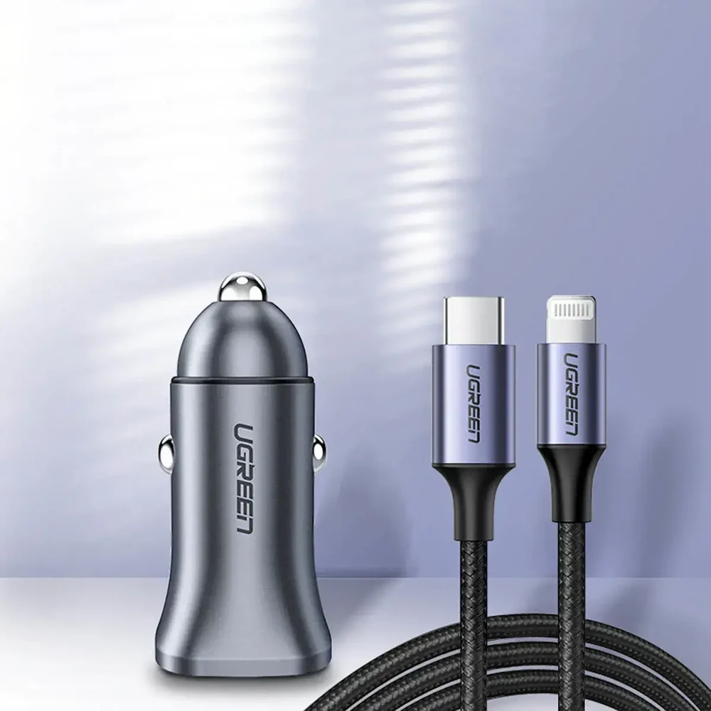 Automobilinis įkroviklis Ugreen CD130 USB-C/USB-A 30W pilkas