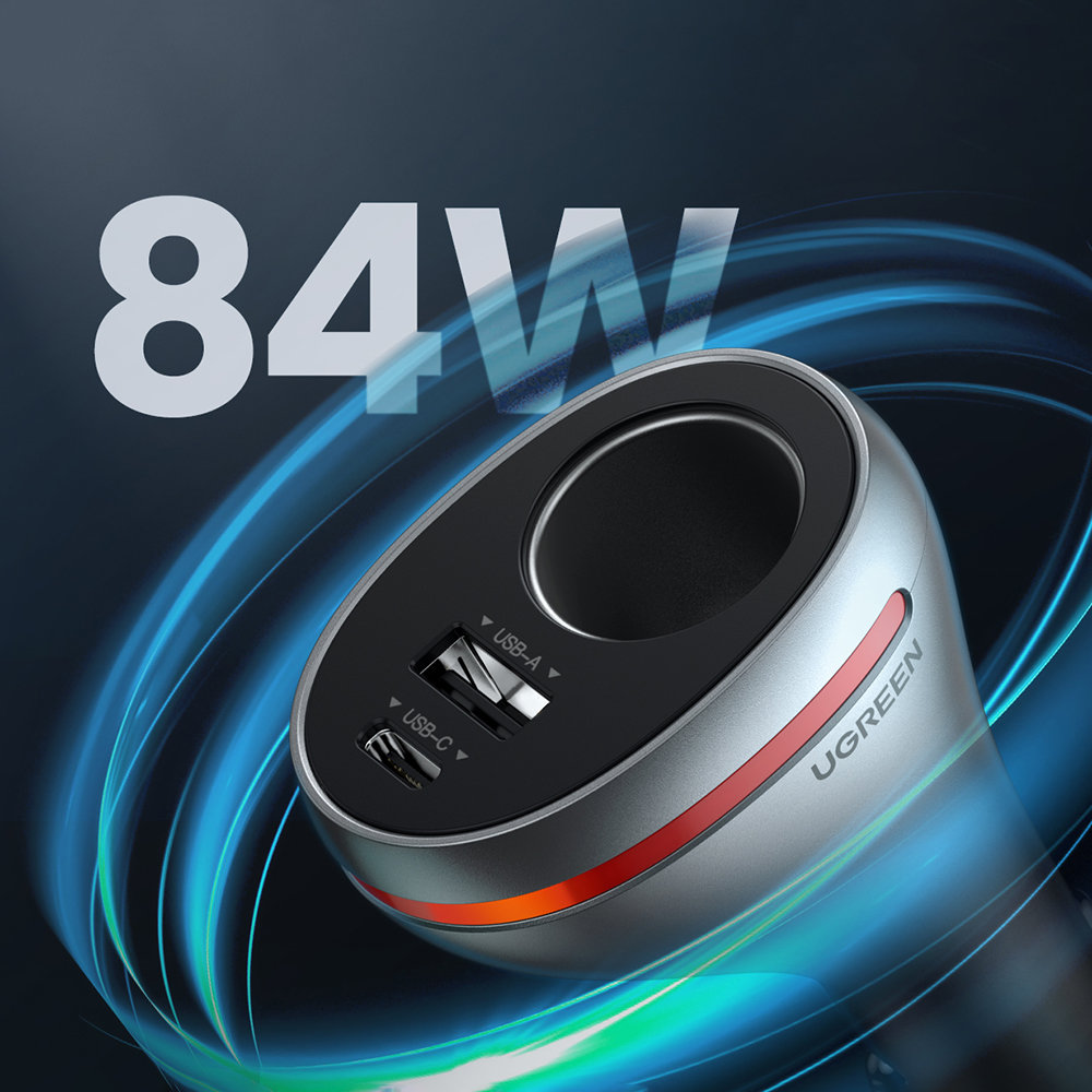 Automobilinis telefonų kroviklis UGREEN CD204, USB, USB-C, 84 W