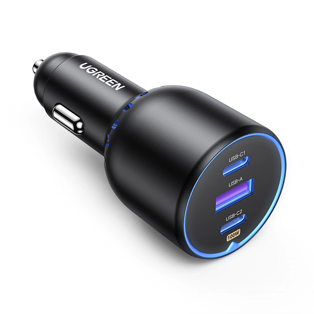 Atomobilnis įkroviklis UGREEN CD293, 2XUSB-C PD+ USB-A 130W juodos spalvos