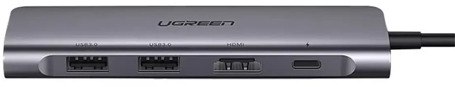 Ugreen CM195 6-in-1 adapteris USB-C į 2x USB 3.0 | HDMI | USB-C | SD | Micro SD (TF) | 100W | pilkas