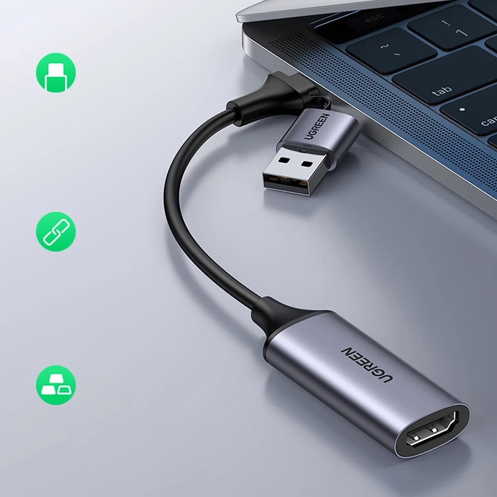 Ugreen CM489 40189 HDMI Adapteris (Female) - USB-A / USB-C (Male) - pilkos spalvos