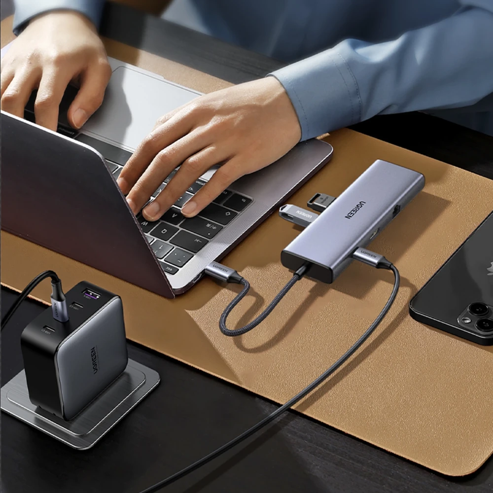 Adapteris Ugreen CM498 USB-C, 2 x USB-A + USB-C + HDMI + SD / TF + PD