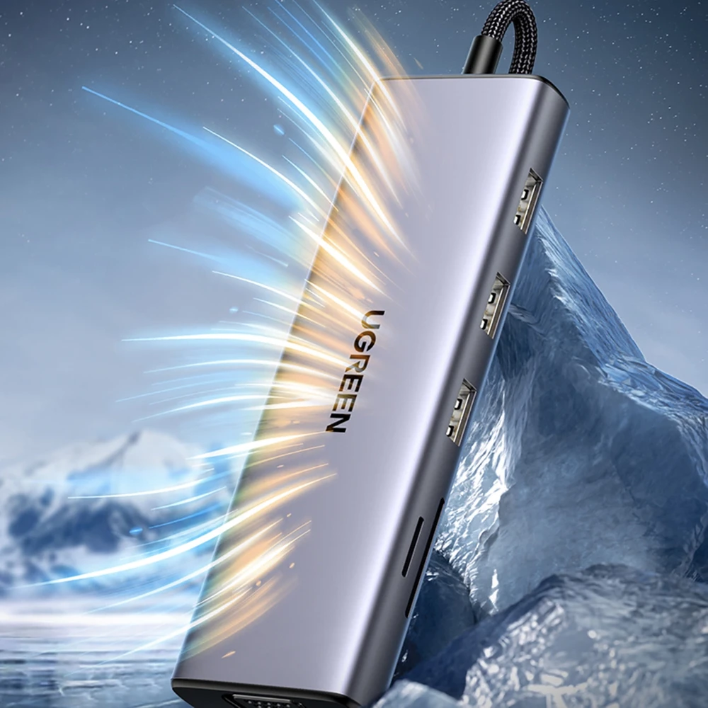 Adapteris Ugreen CM498 USB-C, 2 x USB-A + USB-C + HDMI + SD / TF + PD
