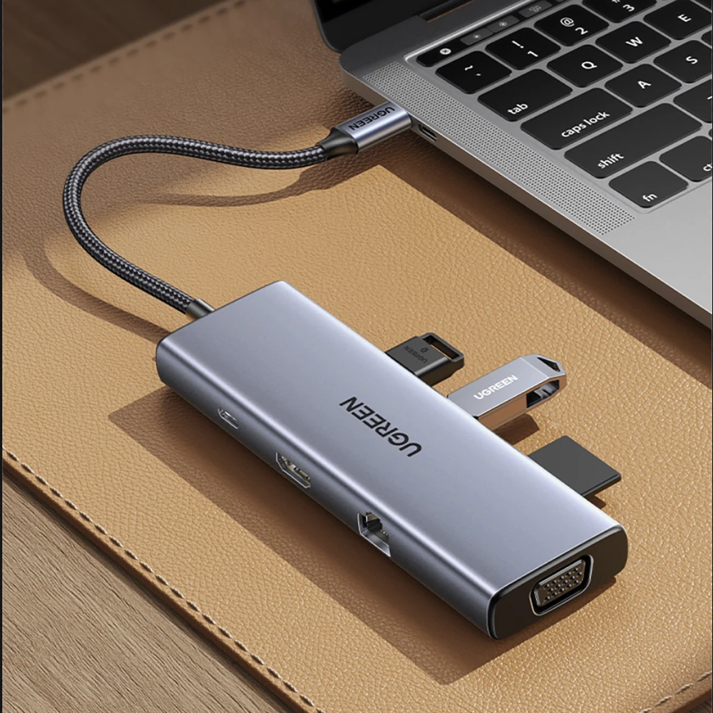 Adapteris Ugreen CM498 USB-C, 2 x USB-A + USB-C + HDMI + SD / TF + PD