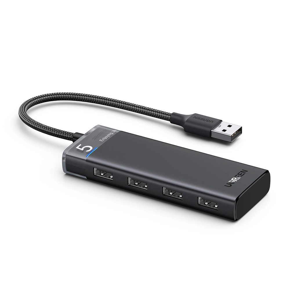 Ugreen CM653 HUB su 4 USB-A jungtys ir USB-A maitinimo laidu - juodas