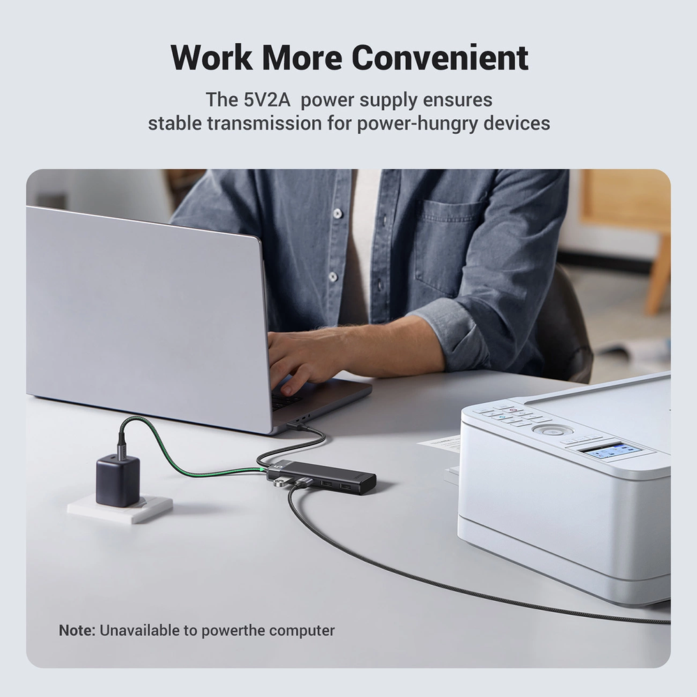 Ugreen CM653 HUB su 4 USB-A jungtys ir USB-A maitinimo laidu - juodas