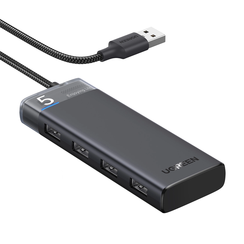 Ugreen CM653 HUB su 4 USB-A jungtys ir USB-A maitinimo laidu - juodas