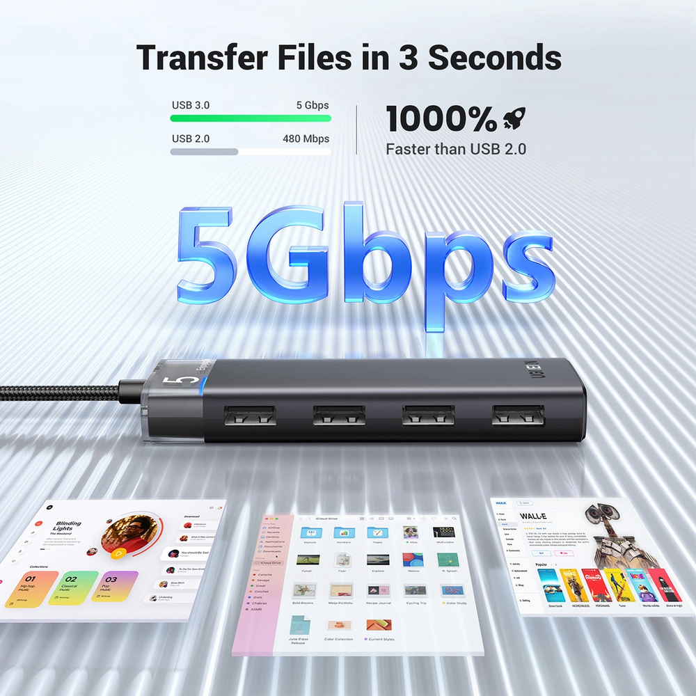Ugreen CM653 HUB su 4 USB-A jungtys ir USB-A maitinimo laidu - juodas