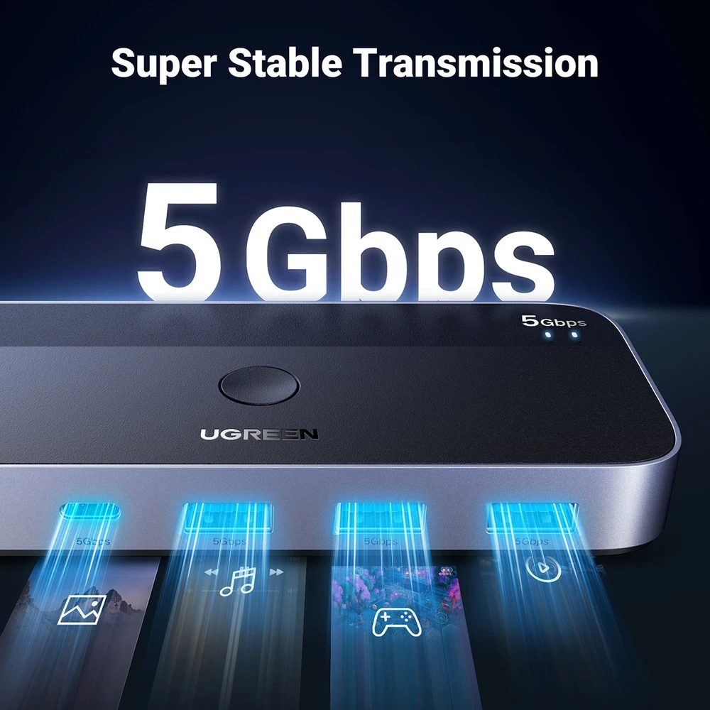 Ugreen USB 3.0 perjungėjas (2 PC <-> 4 įrenginiai (3x USB-A + USB-C))