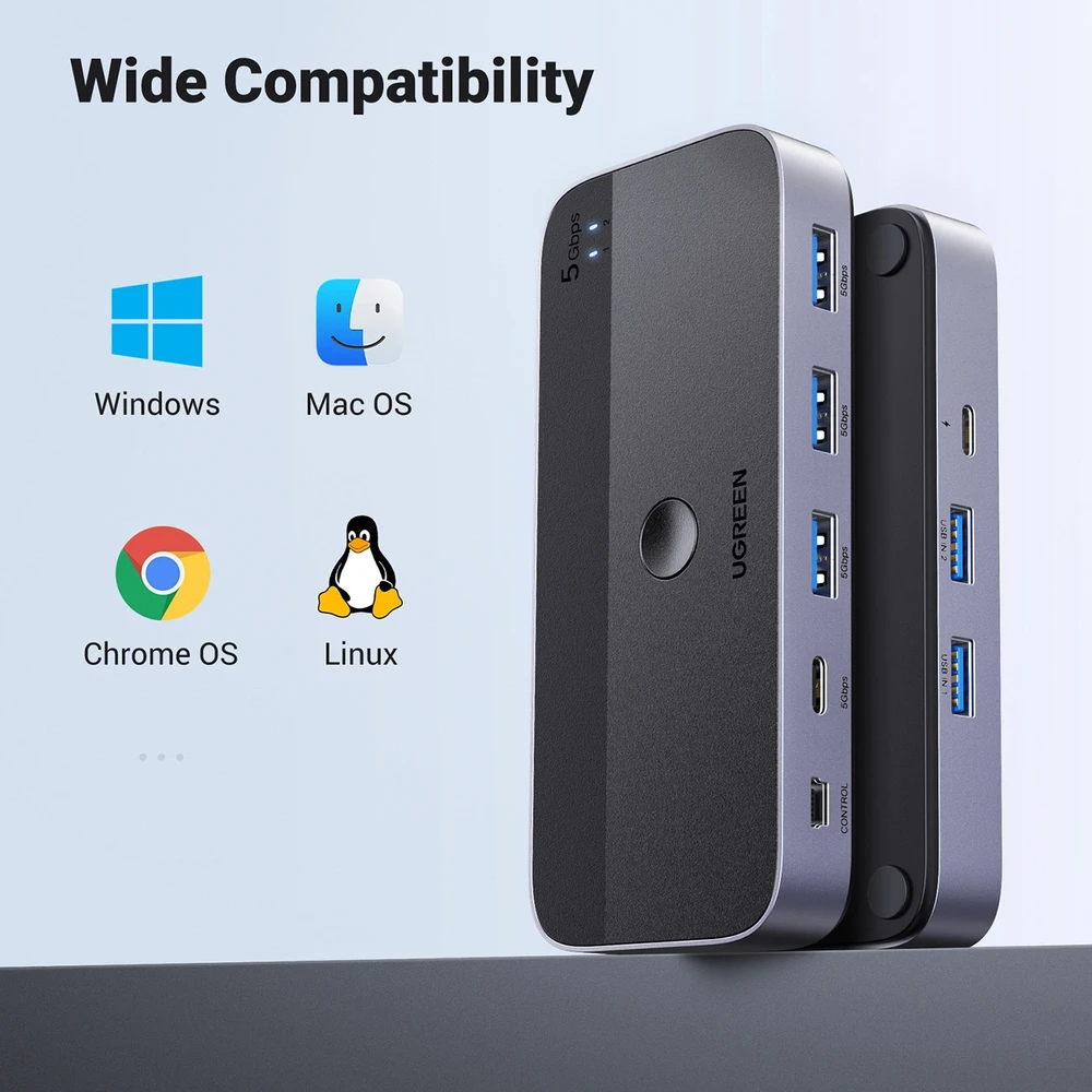 Ugreen USB 3.0 perjungėjas (2 PC <-> 4 įrenginiai (3x USB-A + USB-C))
