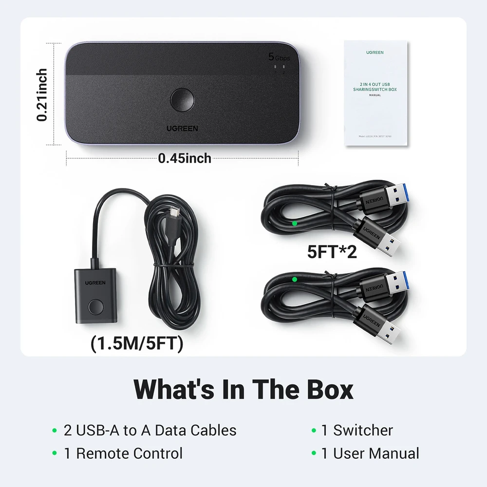 Ugreen USB 3.0 perjungėjas (2 PC <-> 4 įrenginiai (3x USB-A + USB-C))